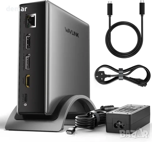 Докинг станция WAVLINK USB-C за 3 монитора, 2 DisplayPort, HDMI, зарядно 140 W