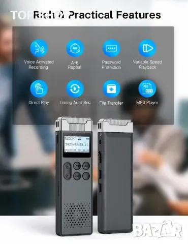 LIMENAMICS Цифров диктофон 32GB 3072Kbps Вградена флаш памет за запис на конференции лекции срещи, снимка 3 - Друга електроника - 48938485