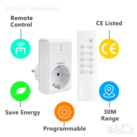 Безжични контакти с дистанционно управление комплект за домакински уреди – 5 контакта Бели, снимка 3 - Други стоки за дома - 53293630