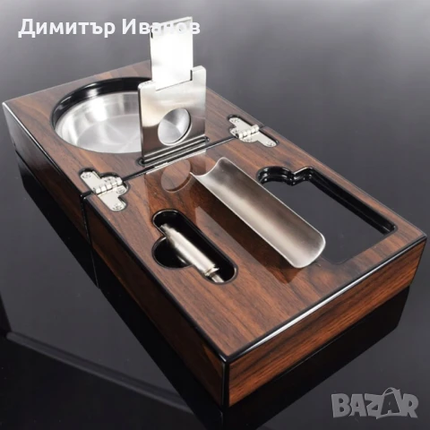 Кедров пепелник със стойка, ножица и пънчър за пури, снимка 16 - Други - 50979982