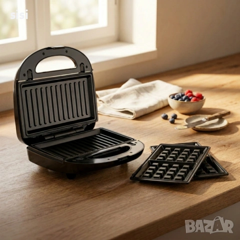 Уред за сандвичи и гофрети 2в1 Muhler MH-899D, грил плочa/ белгийска гофрета, снимка 7 - Други стоки за дома - 54220255