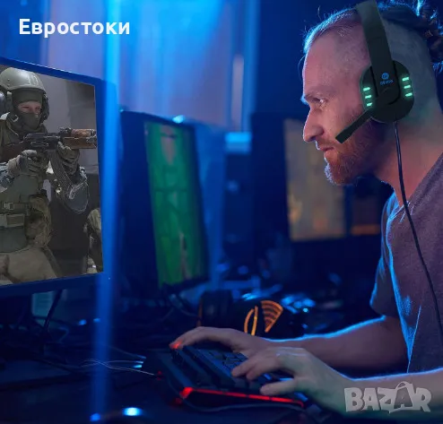 Геймърски слушалки iWotto, кабелни слушалки за игри с микрофон, RGB осветление, снимка 7 - Аксесоари - 49584331