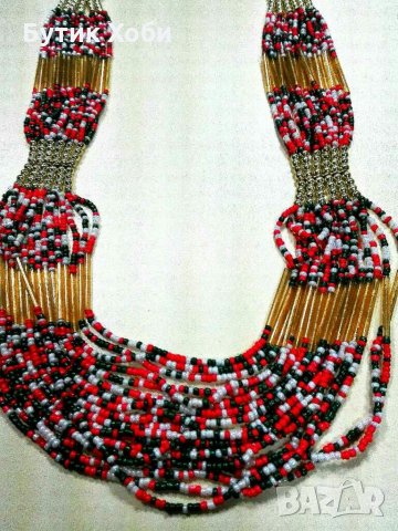 Африкански етно - гердан от стъклени мъниста , снимка 2 - Колиета, медальони, синджири - 31192738