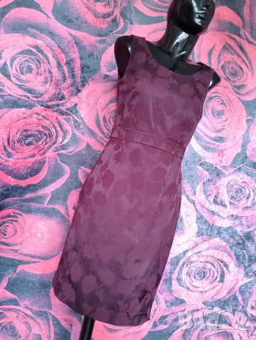 Винено червена офис рокля с флорални мотиви С, снимка 5 - Рокли - 37618983