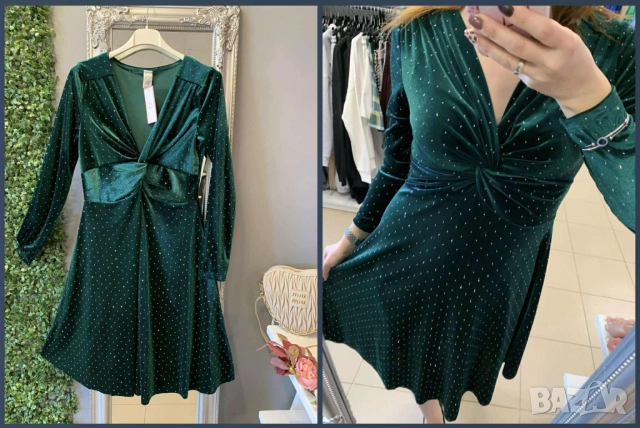 🍀Коктейлна рокля от кадифе, обсипана с камъни  