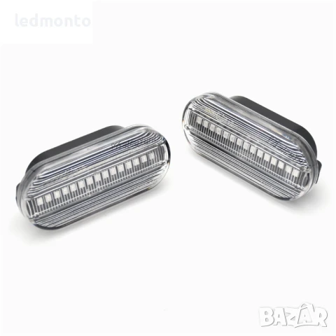 LED динамични мигачи за VW Golf 3/4, Passat 3BG, SEAT Ibiza, Skoda Octavia, Ford – Бели кристални, снимка 5 - Части - 50692691