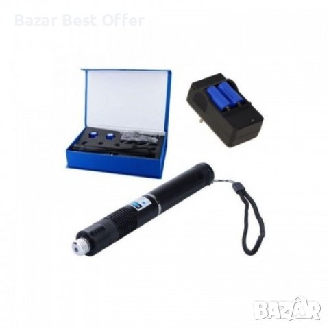 Мощен метален син лазер с акумулаторни батерии и 5 приставки, снимка 4 - Друга електроника - 40375759