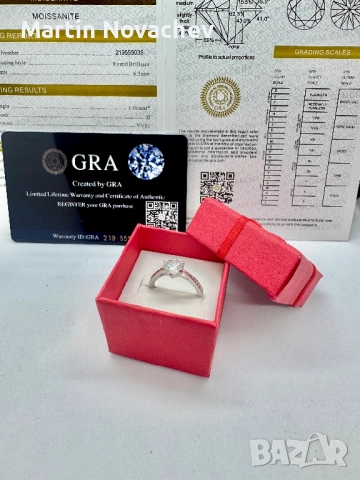 Сребърен пръстен с мойсанит (Диамант) 1 карат, снимка 10 - Пръстени - 51516731