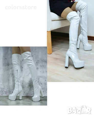 Чизми на ток - бял лак - GSB2