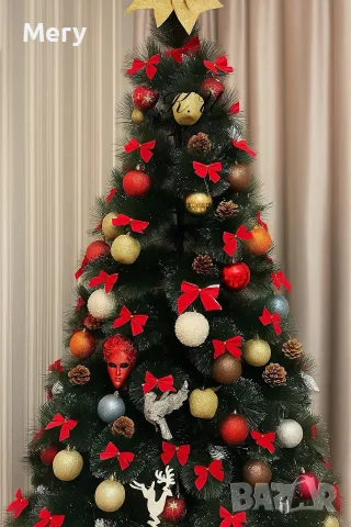 Елха естествено зелена с шишарки 