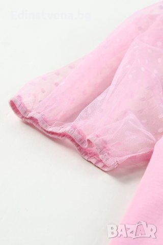 Дамска памучна блуза в розово с ръкави от тюл на точки, снимка 18 - Тениски - 42775062