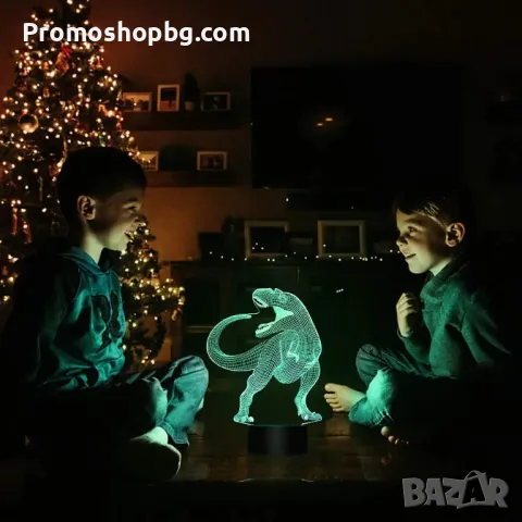 Холограмна 3D LED лампа Т-Rex динозавър, снимка 4 - Настолни лампи - 48052480