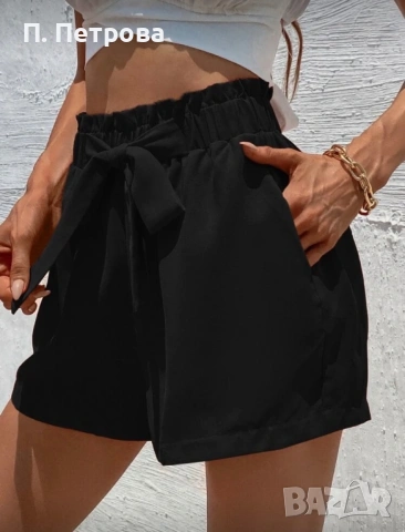черни къси панталонки с панделка, снимка 2 - Къси панталони и бермуди - 54165799
