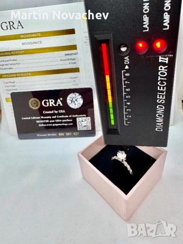 Сребърен пръстен с мойсанит (Диамант) 1 карат, снимка 12 - Пръстени - 54062575