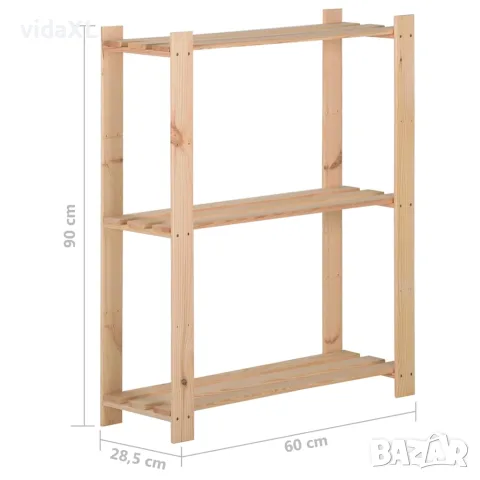 vidaXL 3-етажен стелаж, 60x28,5x90 см, бор масив, снимка 5 - Стелажи и щандове - 56146803