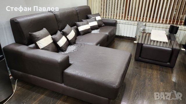 Кожен диван + масичка, снимка 4 - Дивани и мека мебел - 39857733