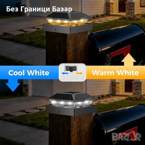 Нови Соларни лампи за колове ограда 4x4 2 броя 16 LED IP64 2 режима топла и студена светлина, снимка 4 - Соларни лампи - 54070179