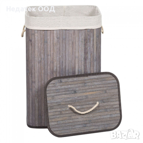 Кош за пране Бамбук, с капак, 40х30х60 см см, 72 литра, сив/син, снимка 2 - Други - 36556453