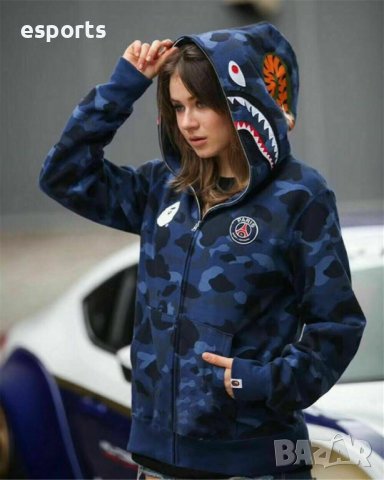 Суичър (блуза с качулка) Bape A Bathing Ape x PSG Collab Blue, снимка 5 - Суичъри - 25804028