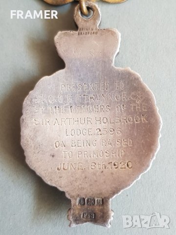 Сребърен 1920 емайл Медал Орден Масонски Англия Бирмингам, снимка 9 - Антикварни и старинни предмети - 42484556