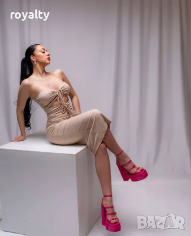 Дълга бежова дамска рокля , снимка 4 - Рокли - 50049241