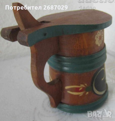 Дървена скандинавска халба с капак и рисувани цветя, снимка 3 - Други ценни предмети - 29284677