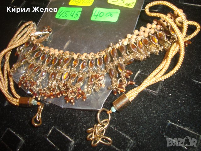 БОГАТО УКРАСЕНА ЗЛАТИСТА с КРАСИВИ ФАСЕТИРАНИ КРИСТАЛИ КАМЪНИ ВИНТИДЖ ОГЪРЛИЦА 14200, снимка 10 - Колиета, медальони, синджири - 30625579