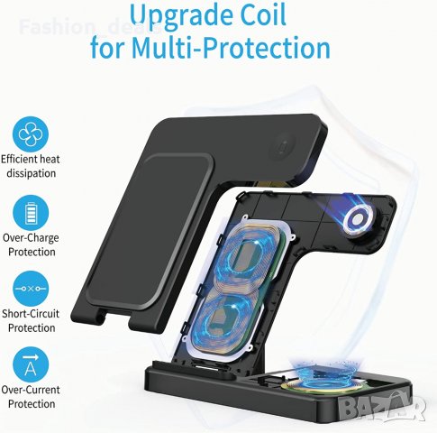 3 в 1 Нова стойка зарядно телефон слушалки часовник Магнитна станция, снимка 2 - Аксесоари за Apple - 39908561