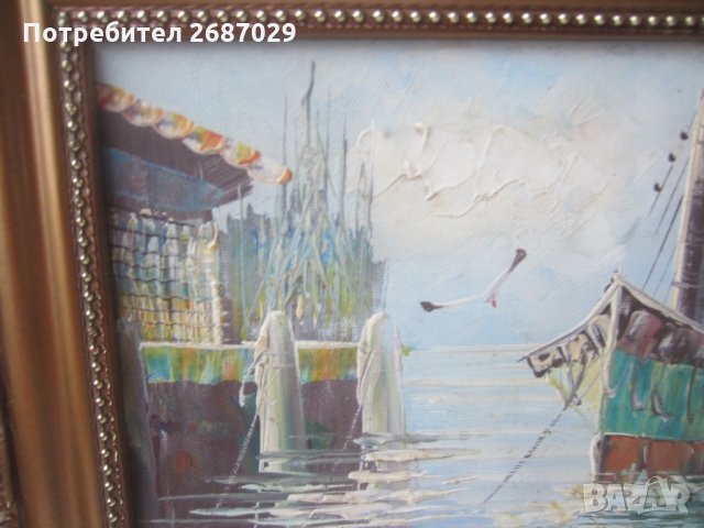 Пейзаж, море, кораб, чайка картина с рамка , снимка 3 - Картини - 31106928
