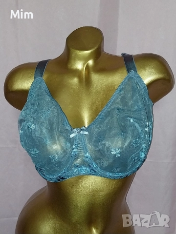  Ulla Popken 115 D/E Сив сутиен със синя бродерия 