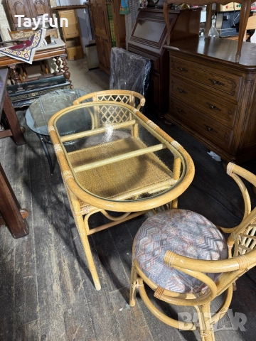 Бамбуков комплект - маса с два стола, снимка 5 - Маси - 52823430