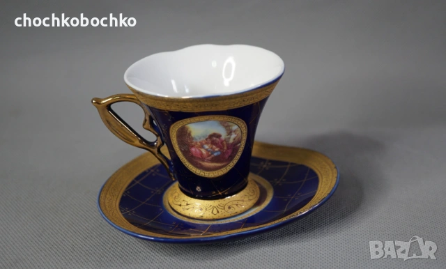 BAVARIA JAPAN STYLE Порцеланова чашка с чиния златен кант, снимка 2 - Антикварни и старинни предмети - 53958167