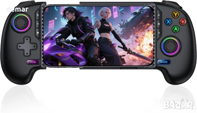 Безжичен мобилен геймпад HASACOOL за iPhone/Android с джойстик с ефект на Хол, RGB