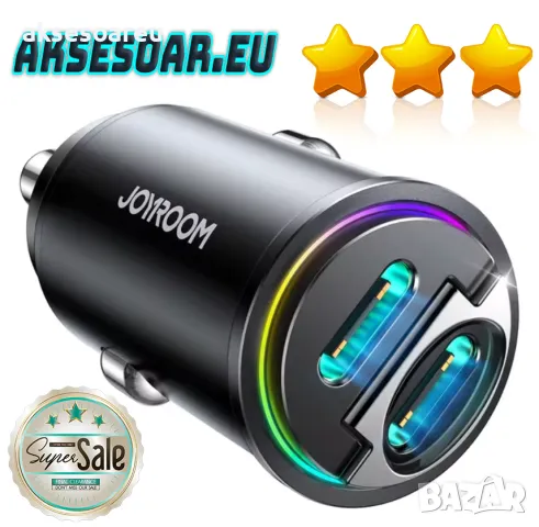 Супер бързо PD зарядно за зареждане на телефон в запалката на кола изцяло метално Dual USB с голяма 