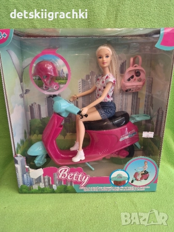 Кукла Барби с розов скутер и каска, снимка 2 - Кукли - 52442636