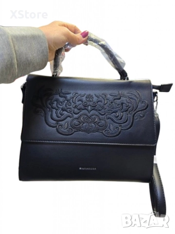 Стилна дамска чанта с капак и флорална бродерия, снимка 4 - Чанти - 52585340