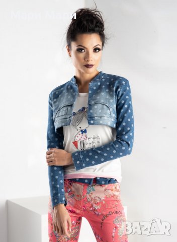 Яке на точки дънково , снимка 8 - Блузи с дълъг ръкав и пуловери - 36734179