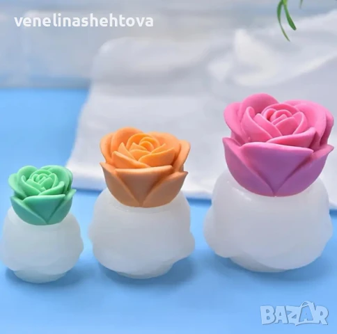 3D 3 размера рози Силиконов молд форм за свещи гипс сапун смола фондан за декорация на торта , снимка 2 - Форми - 50644110