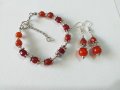 Разкошен комплект обици, колие и гривна с Керемидено червен кварц и орнаменти в цвят Сребро , снимка 5
