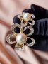 Красива метална шнола в златисто с перли и кристали и закопчаване с френски механизъм , снимка 5