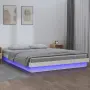 vidaXL LED рамка за легло бяла 140x190 см масивно дърво, снимка 2