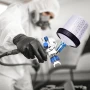 HVLP пистолет за боядисване, 10 чаши от 600 мл и манометър, 3 дюзи 1.4/1.7/2 мм, син, снимка 8