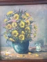 47х40см/малка стара картина масло върху платно-фазер/натюрморт ваза с цветя/дървена рамка, снимка 2