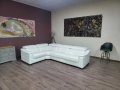 Бял ъглов кожен диван с функция сън "Clarence", снимка 1 - Дивани и мека мебел - 42486603