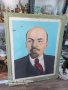 Огромна Стара картина масло на платно Ленин портрет