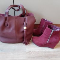 Дамска чанта + боти цвят бордо, снимка 1 - Дамски боти - 29417311