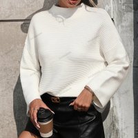 Свободен дамски едноцветен пуловер с изрязани ръкави - 023, снимка 6 - Блузи с дълъг ръкав и пуловери - 42284399