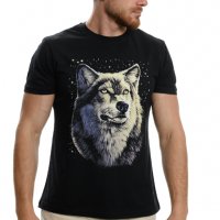 Нова мъжка тениска с дигитален печат Вълк - Звезди, Серия вълци, снимка 8 - Тениски - 37638861
