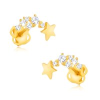 Блестящи обеци от злато 9К - падаща звезда, камъни, снимка 1 - Обеци - 44227864