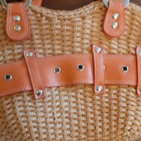 чанта дамска, оранжева, изкуствена кожа и плетки, красива, снимка 2 - Чанти - 39125856